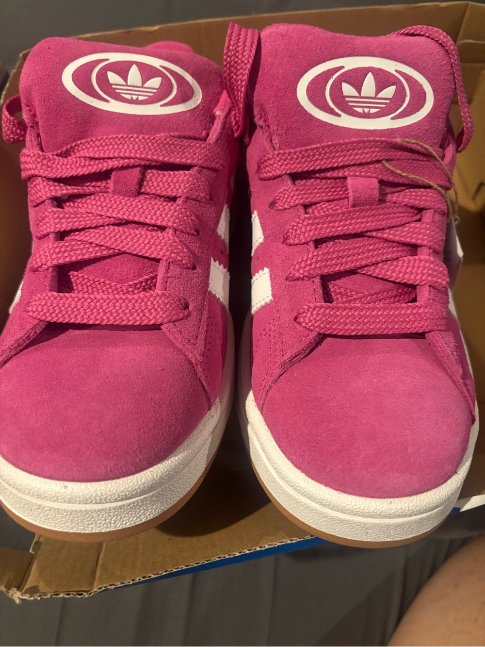 adidas Women's Bright Pink Suede Sneakers with White Stripes